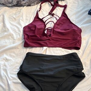 Burgundy and Black Bikini Set